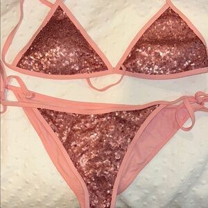 Superdown Shimmering Pink Sequin Bikini